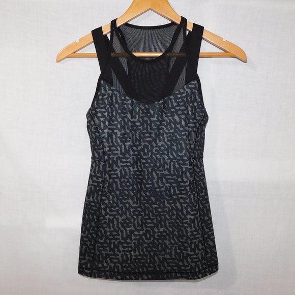 Lululemon Womens 4 Running in the City Tank Gray Black Heathered Net  Mesh Back - Picture 1 of 11